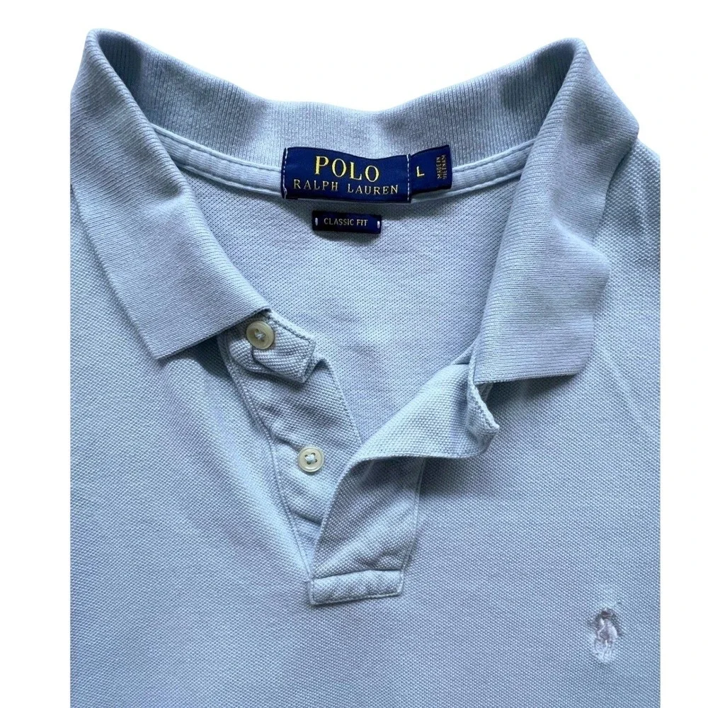 Polo Ralph Lauren Men's L Classic Fit Vintage Polo Shirt Light Blue Short Sleeve